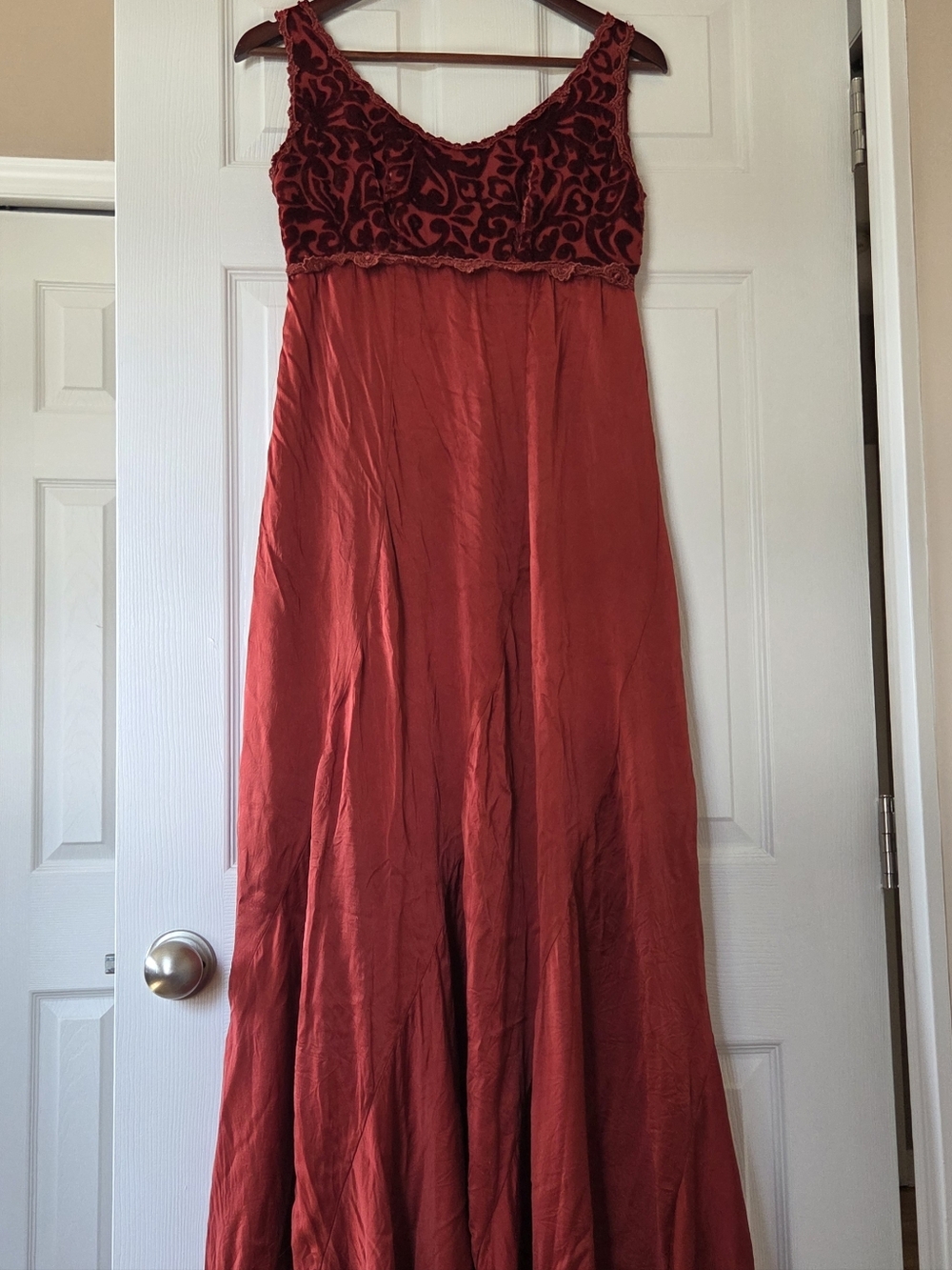 Belinda's Designs Red Maxi Dress with Velvet details